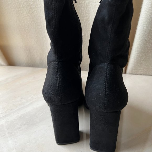 ASOS DESIGN black faux suede boot women size 7 block heel zipper new - Picture 4 of 8
